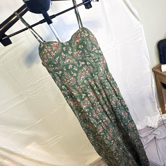 Lily Rose Pants - Lily Rose Green Floral Wide-Leg dress Adjustable Straps Elastic Waist S